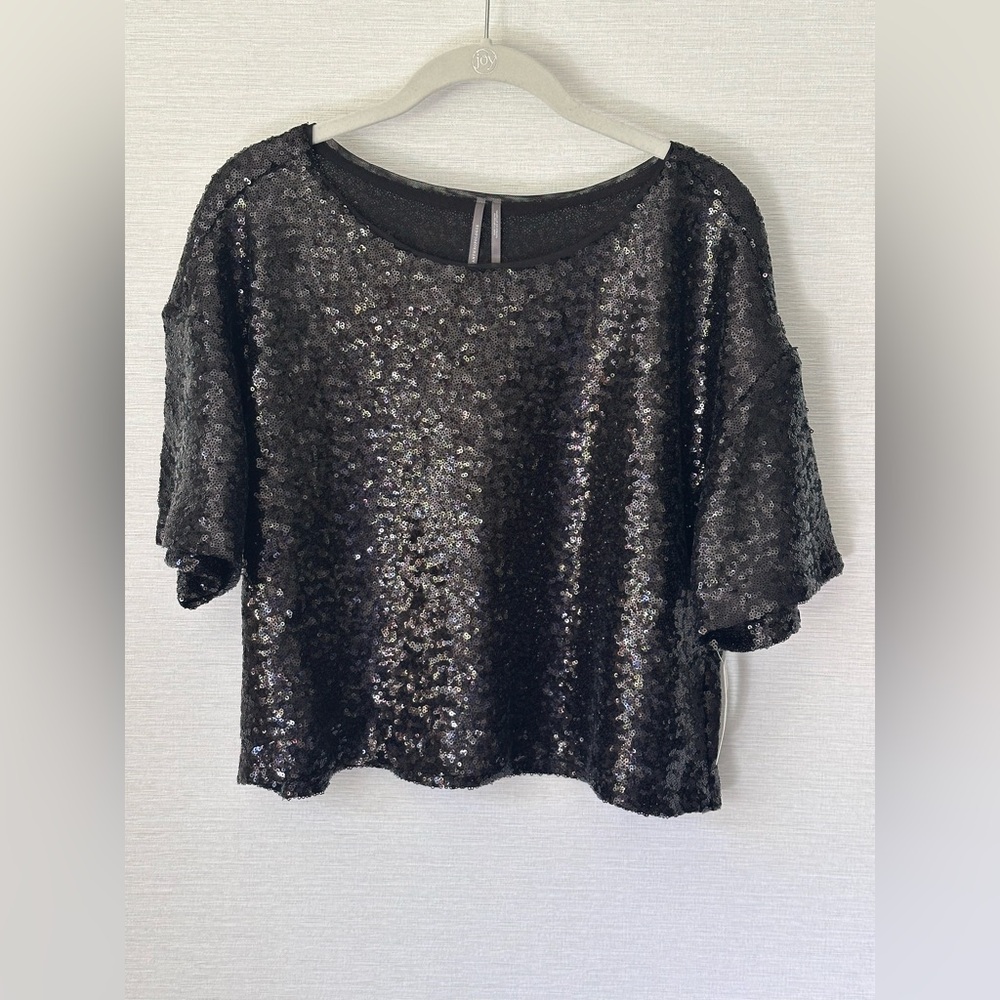 by Anthropologie black sequin s/s top NWT
